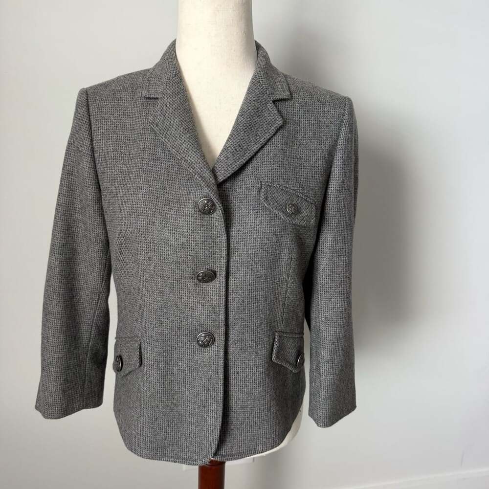 Fossil Women's Grey Wool Blend Blazer with Big Button Design